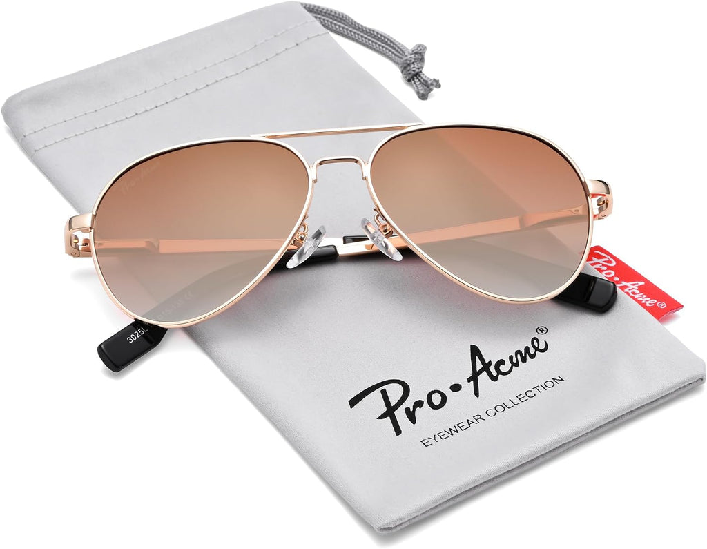 Polarized Aviator Kids Sunglasses for Girls Boys Age 3-18, Petite Aviator Frame for Small Face Juniors, 52MM