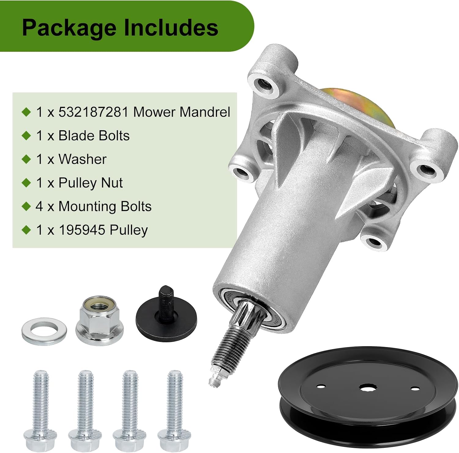 187292 Spindle Assembly with 195945 Pulley, Fit for Hu sqvarna/Craftsman 42" 46" 48" 54" Mower Deck, Mandrel Spindle