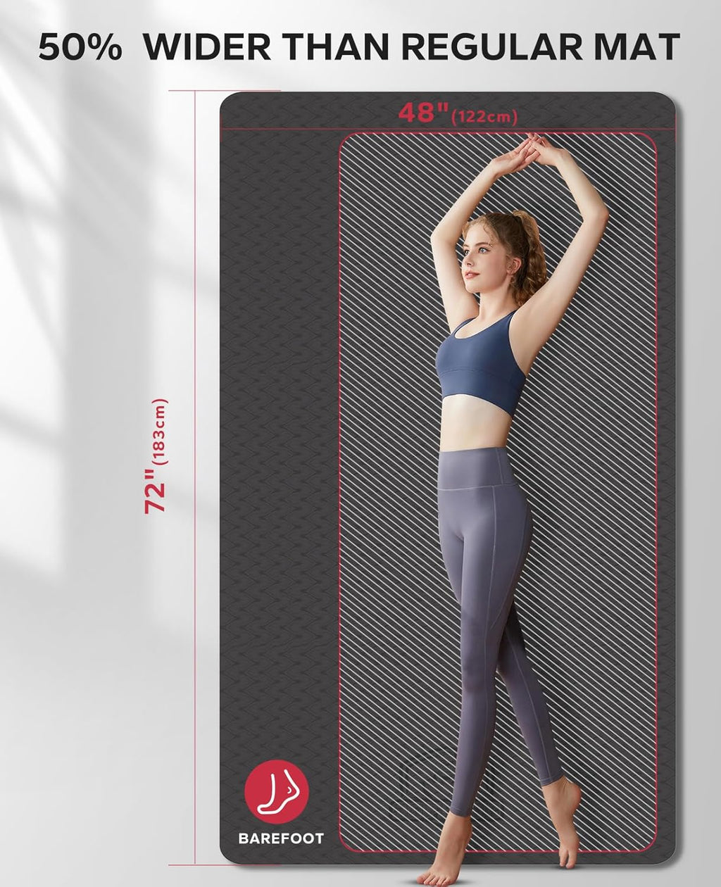 Extra Large Yoga Mat - 72"x48"x6mm (1/4 inch), Non-Slip, Durable, Thick Wide Exercise Mat for Home Workouts, Yoga