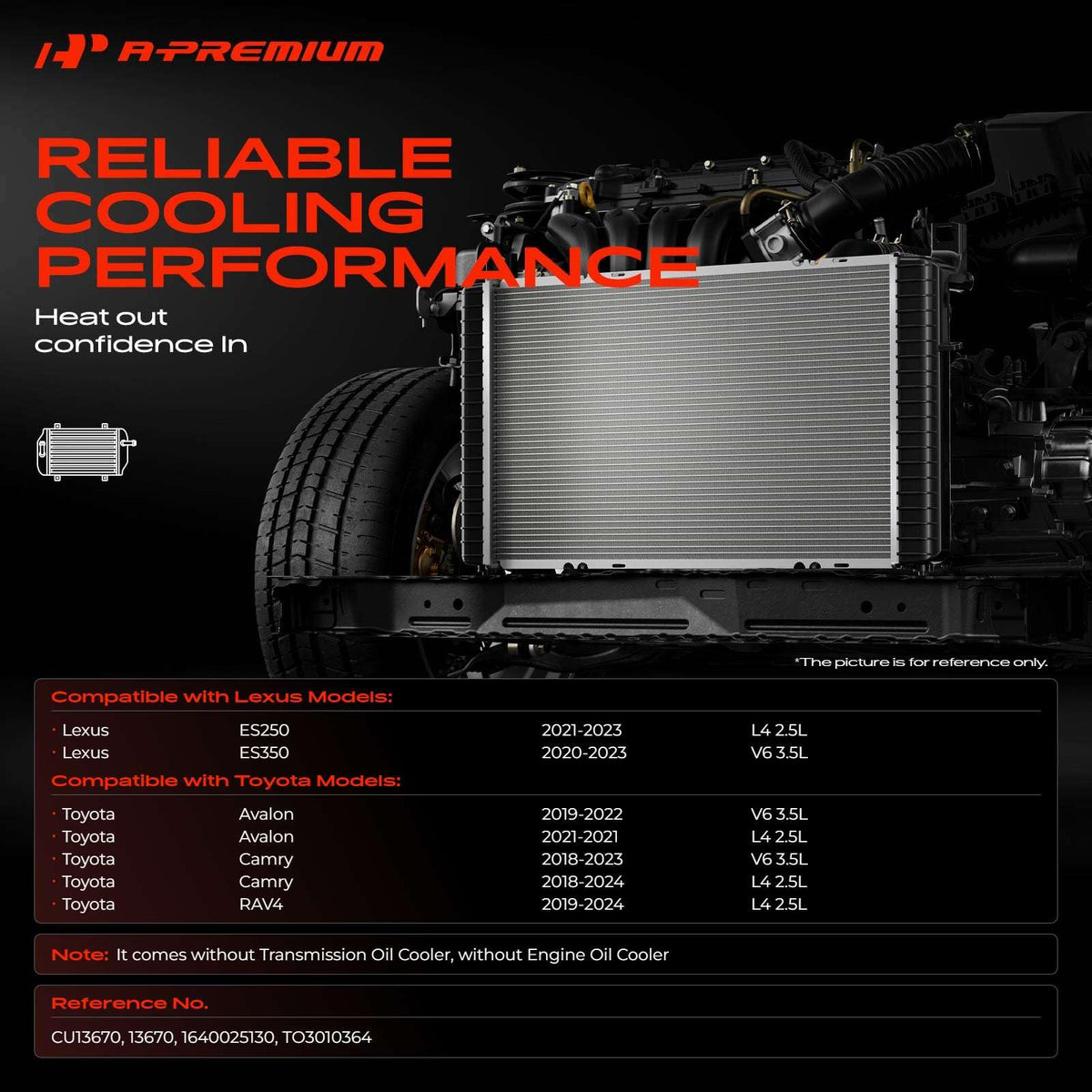 A-Premium Engine Coolant Radiator Assembly Compatible with Toyota