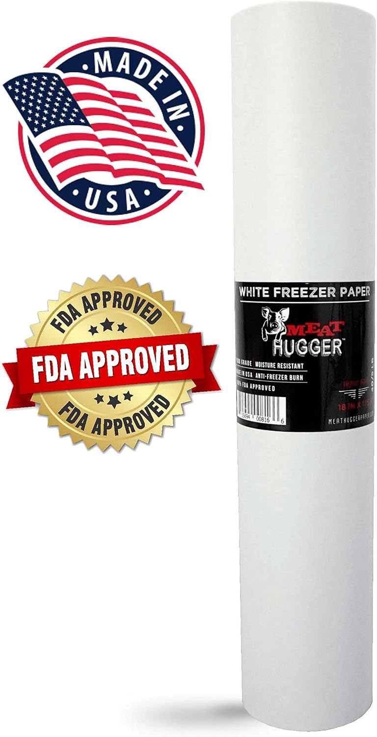 White Freezer Paper Roll - Poly Coated Moisture Resistant Freezer Paper for Meat Wrapping - Burn Resistant - 18 inch