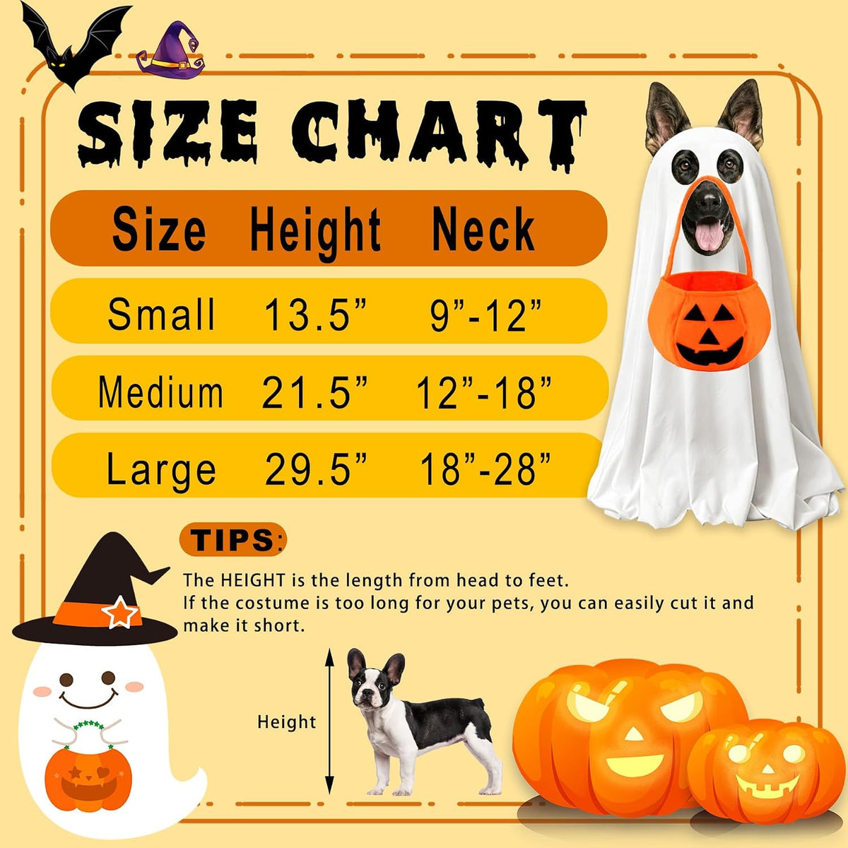 Dog Halloween Costumes, Dog Ghost Costume with Pumpkin Candy Bag Funny Halloween Dog Costumes for Small Medium Large