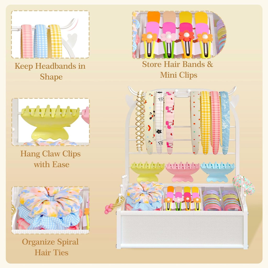 Headband Holder Stand Hair Accessories Organizer for Girls with Storage Base, Deer Antler Display for Headbands