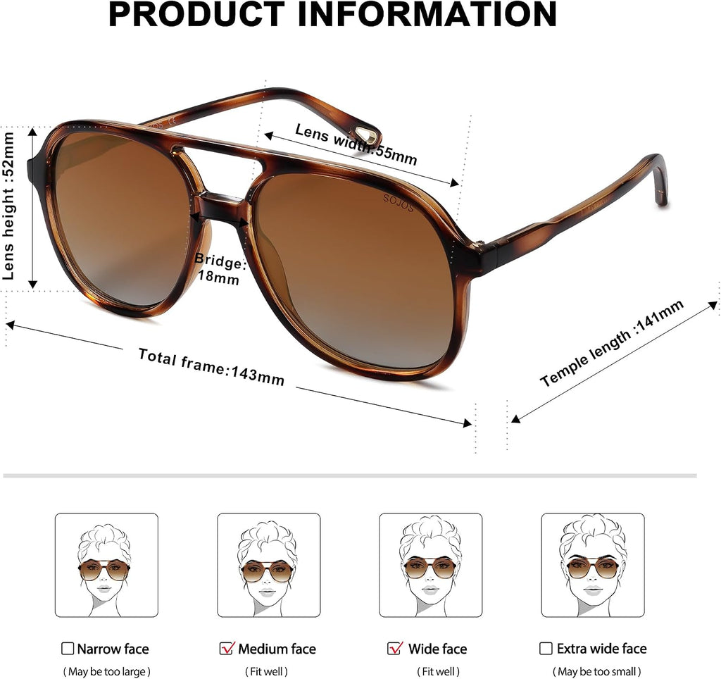 Retro Polarized Aviator Sunglasses Womens Mens SJ2174 | Classic 80s 90s Vintage Trendy Square Aviators UV400