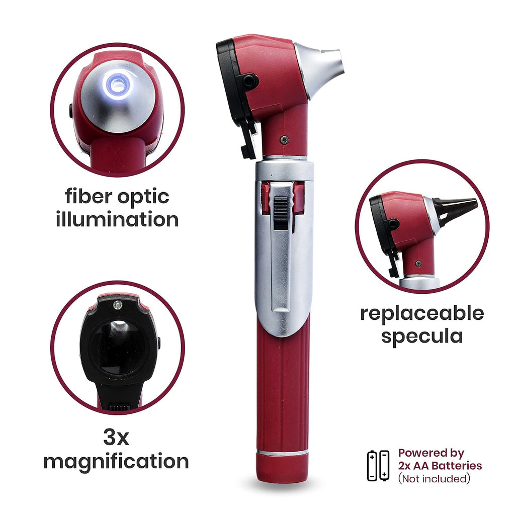 ZetaLife Otoscope - Ear Scope with Light, Ear Infection Detector, Pocket Size (Maroon Color)