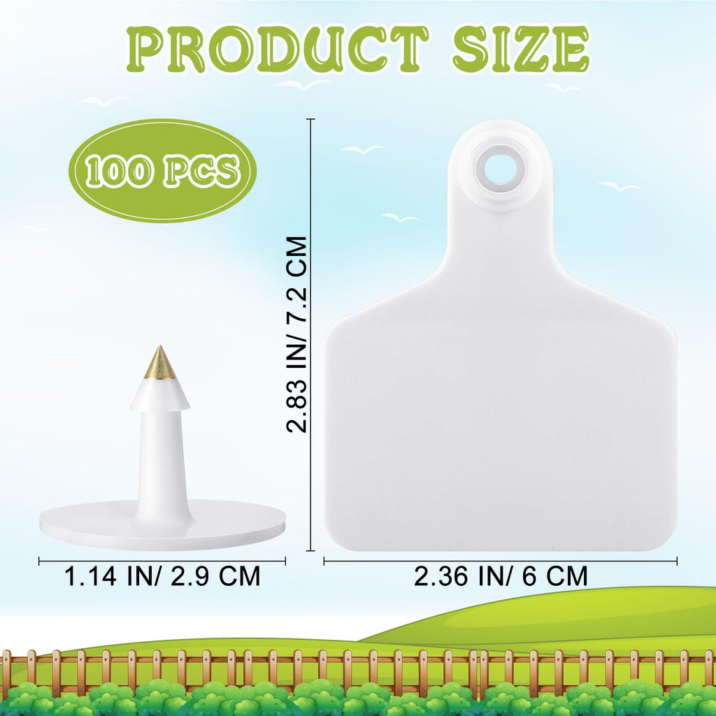 100 Pcs Blank Cattle Ear Tags Large Plastic Animal Cow Tags, White