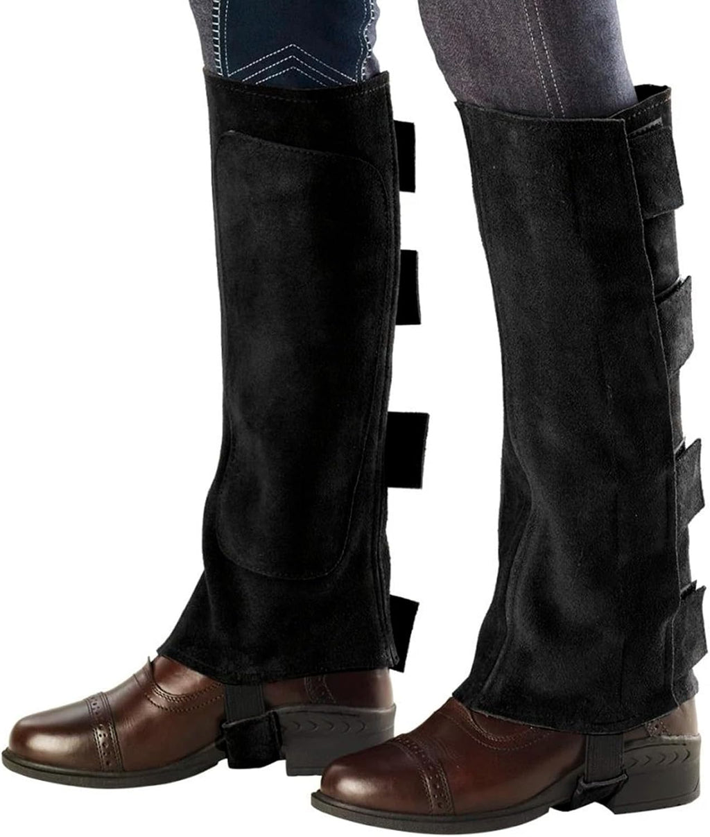 Women's EZE Tab Suede Half Chaps - Adjustable Equestrian Horseback Riding Protective Gaiters with 4 Hook & Loop Tabs