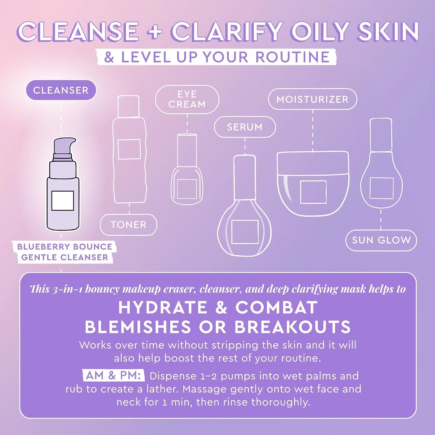 Blueberry Bounce, Korean Exfoliating Face Wash, Travel Size, Double Cleanse Foaming Cleanser, Makeup Remover +