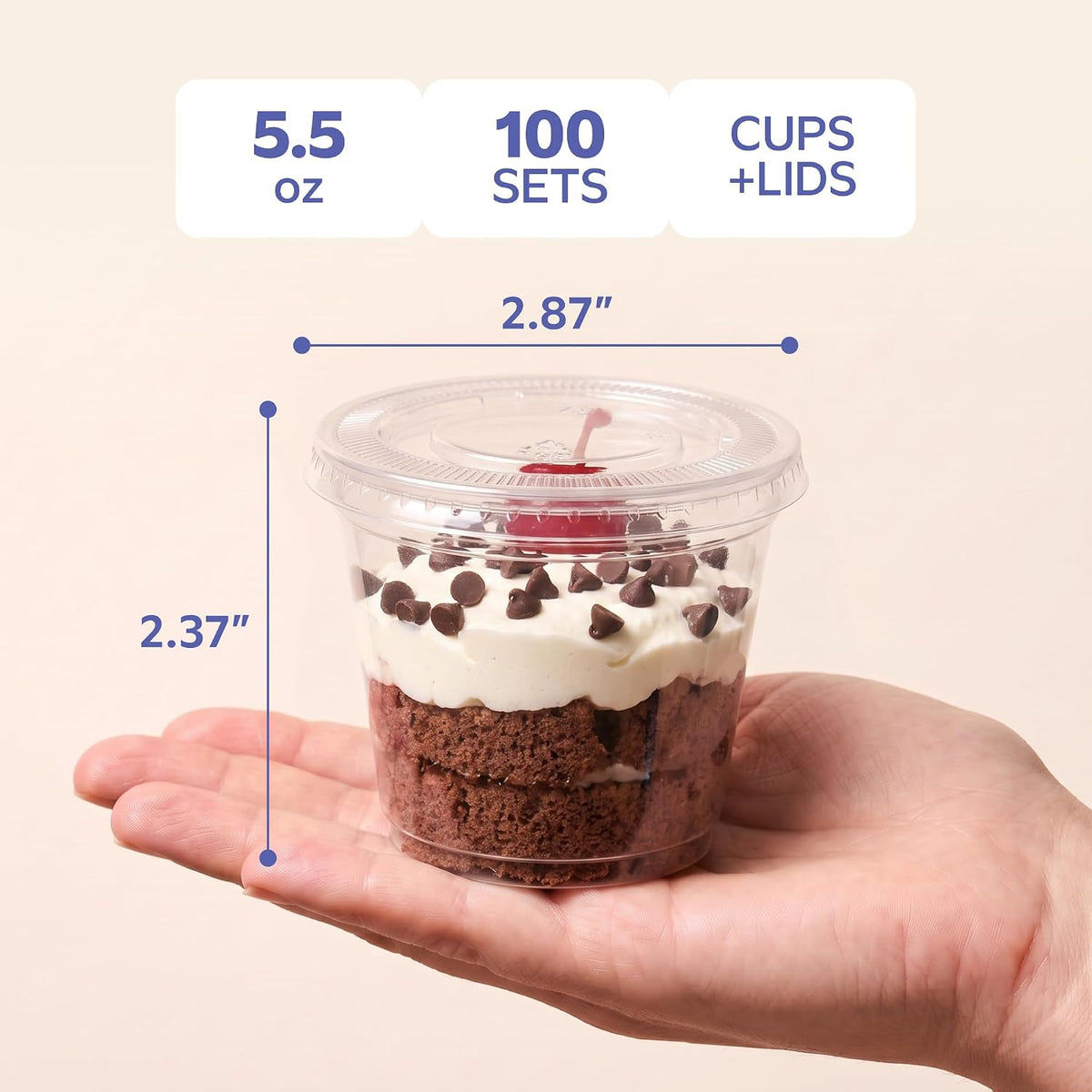 5.5 oz. Plastic Cups with Lids [100 Count] Desserts Containers