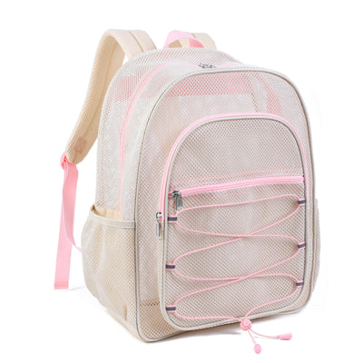 Mesh Backpack for School Heavy Duty Semi-Transparent Bookbags, Beige