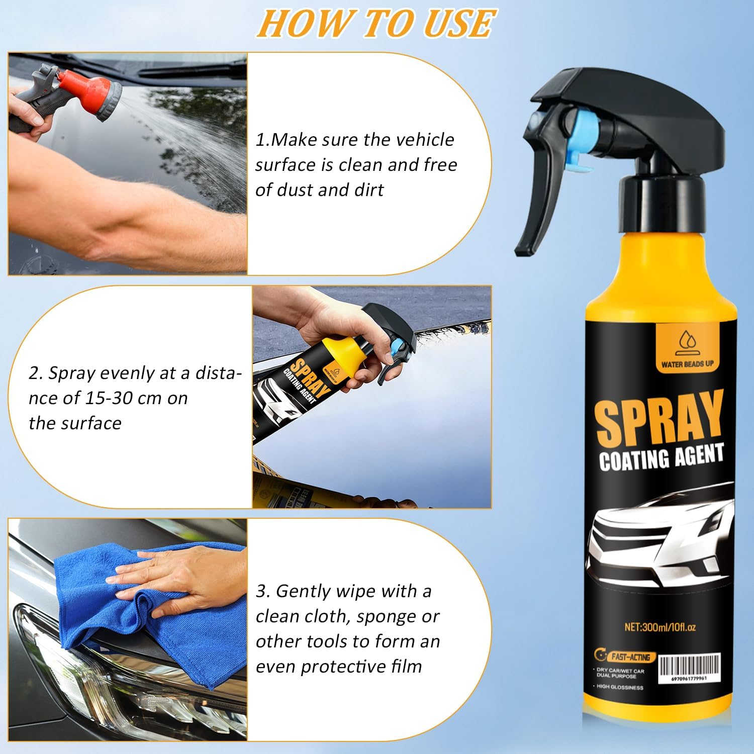 Car Coating Spray Kit, Nano Hydrophobic Ceramic Coating, Easy-to-Spray Auto Paint Protection, Includes Microfiber