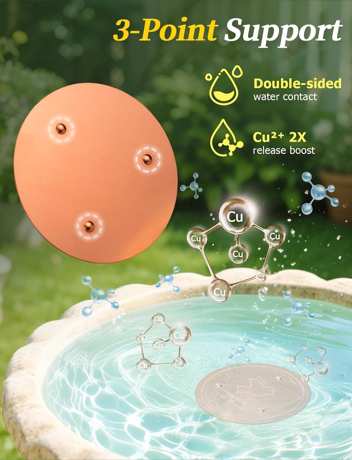 Bird Bath Copper Disc, 0.6mm Reinforced 99.99% Pure Copper Cleaning Disk for Physical Safe Clean Water All-Season