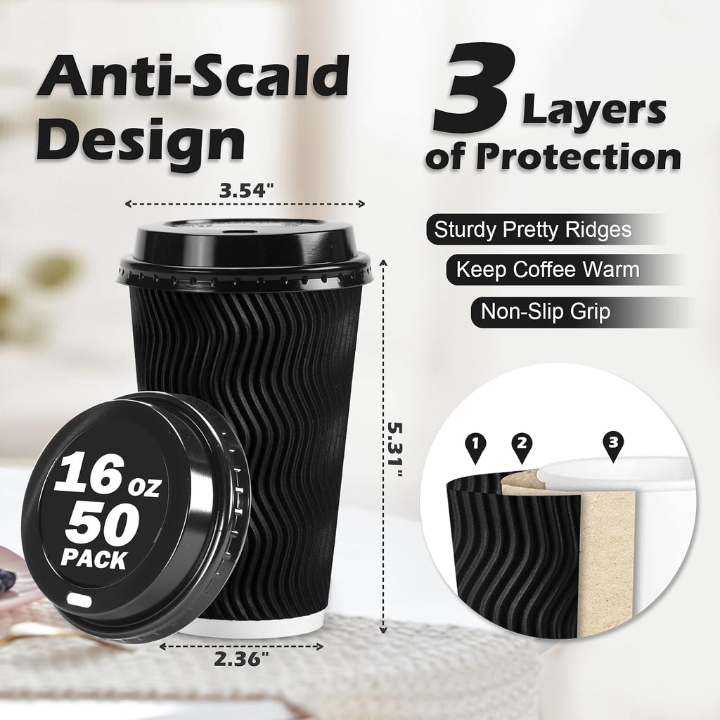50 Pack 16 oz Coffee Cups with Lids, Disposable To Go Paper Cups