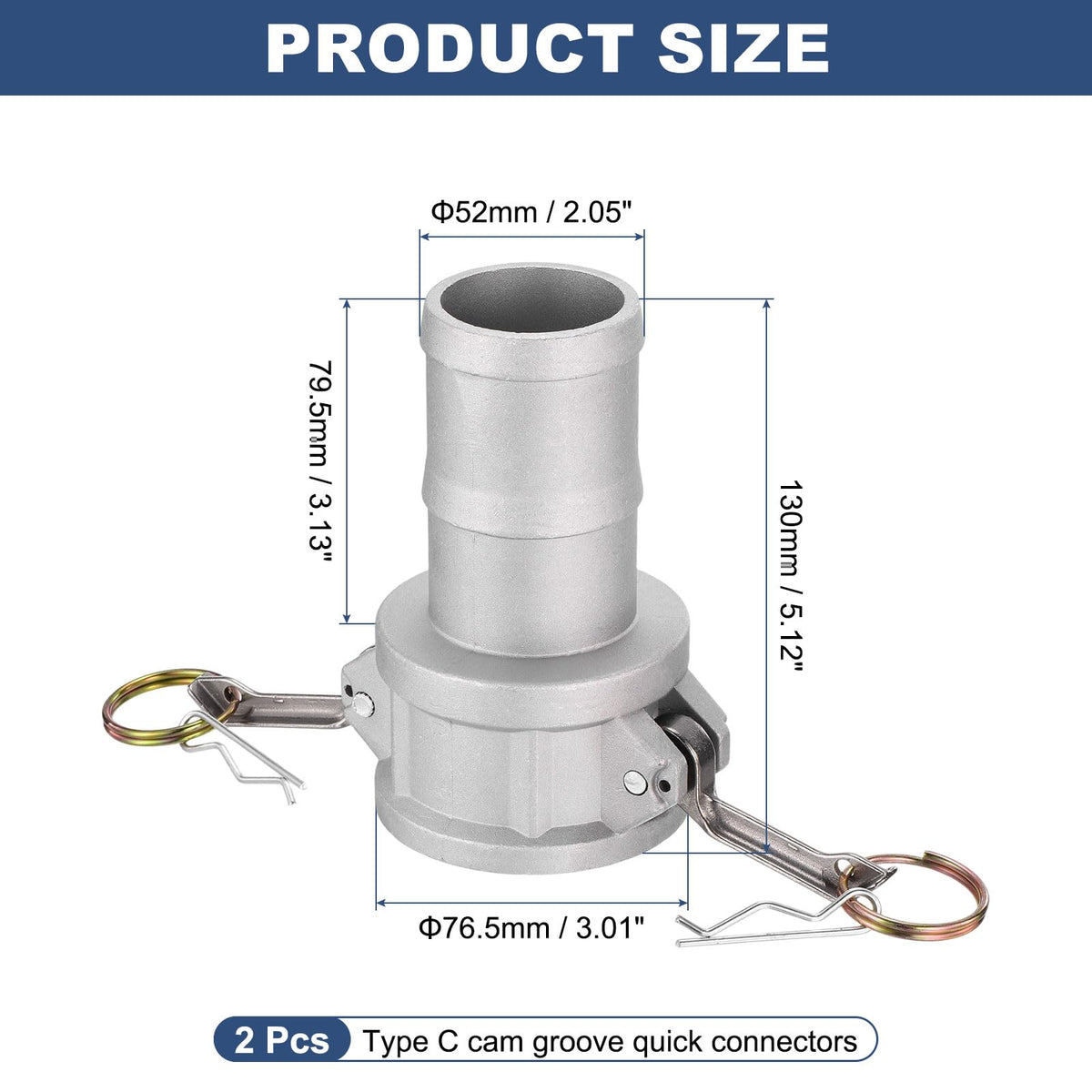 Kozelo 2Pcs Aluminum Type C 2" x 2" Cam Lock Hose Fitting