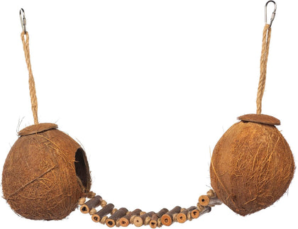 Naturals Double Coconut Walk - Small Animal & Bird Toy, 100% Natural Coconut Hideout, Climbing Bridge & Tunnel for