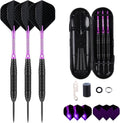 Darts Metal Tip Set - 3 Pack Professional 22 Grams Steel Tip Darts with Slim Case Black Purple Blue Aluminum Shafts 9