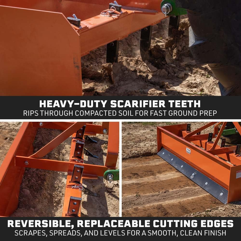 Titan 4' - 7' Box Blade Tractor Attachment Category 1 Cat 0 Scarifier Shank