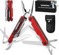 18-in-1 Multi Tool Pliers Pocket Knife, 2 Safety Locks, EDC, Red | Gifts for Men Dad Women Wife, Stainless Steel