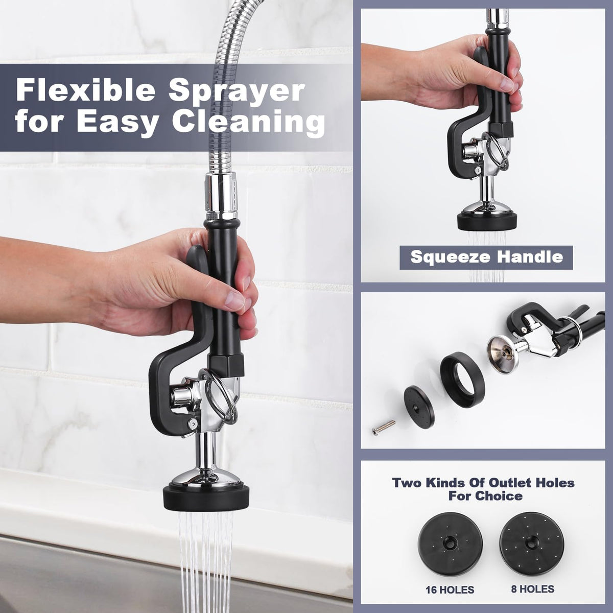 Commercial Kitchen Faucet Deck Mount with Pre-Rinse Sprayer 21" Height Kitchen Sink Faucet 8 Inch Center with 10"