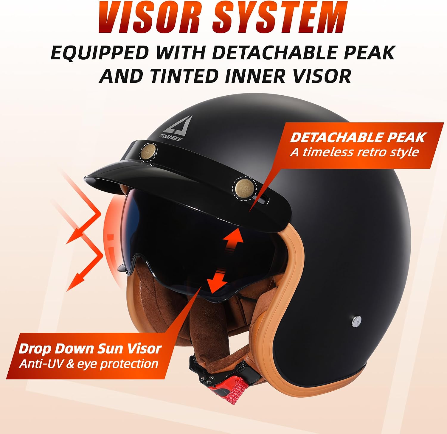 3/4 Open Face Motorcycle Helmet DOT Approved Retro Cruiser Moped | Classic Half Motorcycle Helmets With Sun Visor &