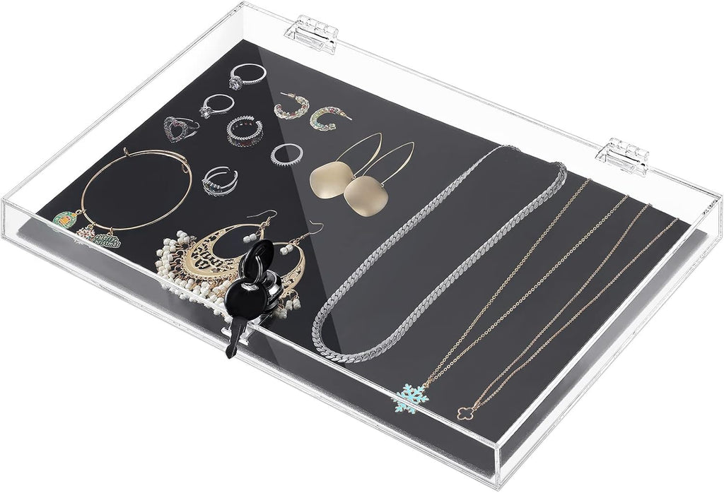 Acrylic Locking Display Case for Knife Jewelry, Clear Rectangular Display Box Security Showcase Organizer Tray with