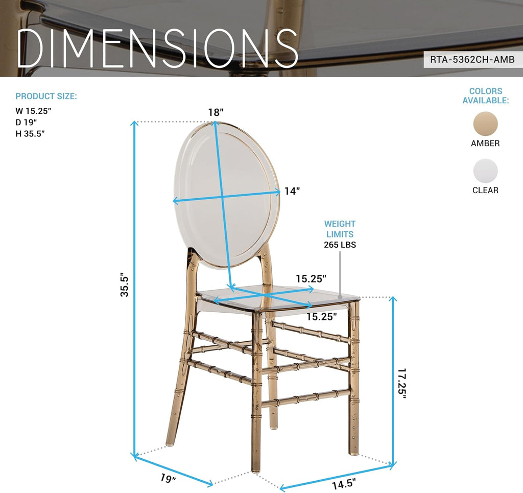 Chiavari Ghost Chairs, Stackable Acrylic,Modern,Set of 2, Amber
