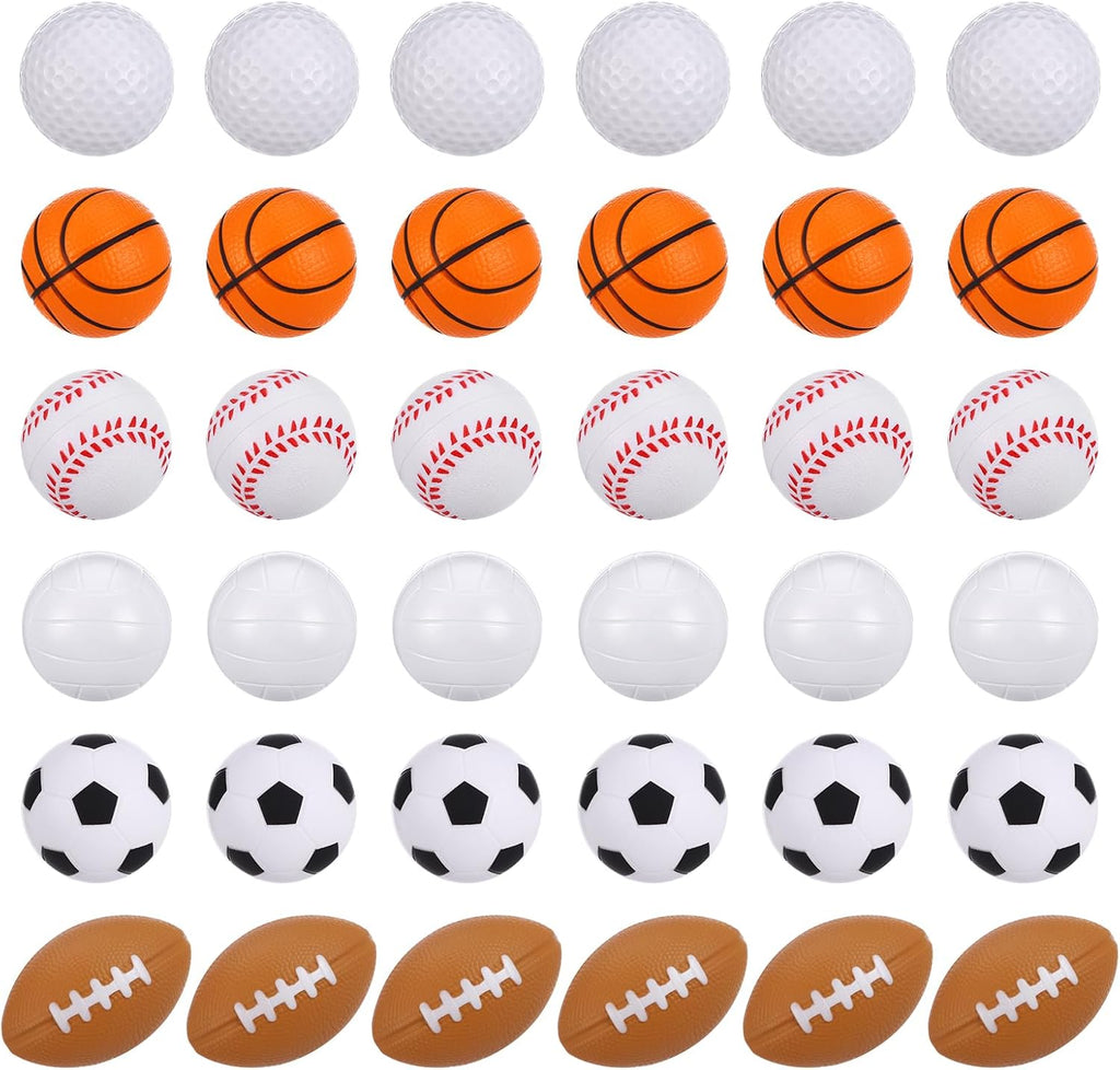 Mini Foam Sports Balls 24 Pack Mini Baseball Football Basketball Soccer Rugby Volleyball Golf Small Foam Squeeze