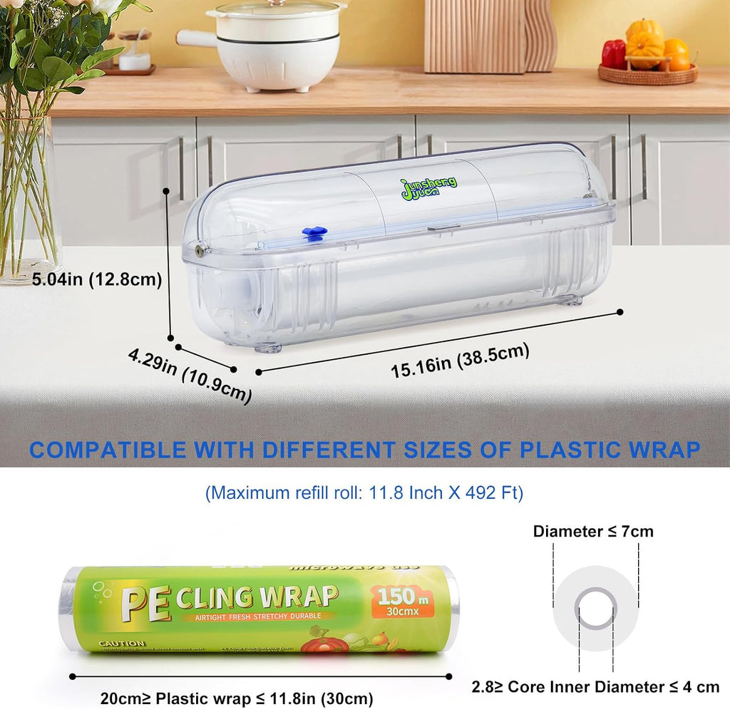 Refillable Cling Wrap Dispenser with Slide Cutting Cutter