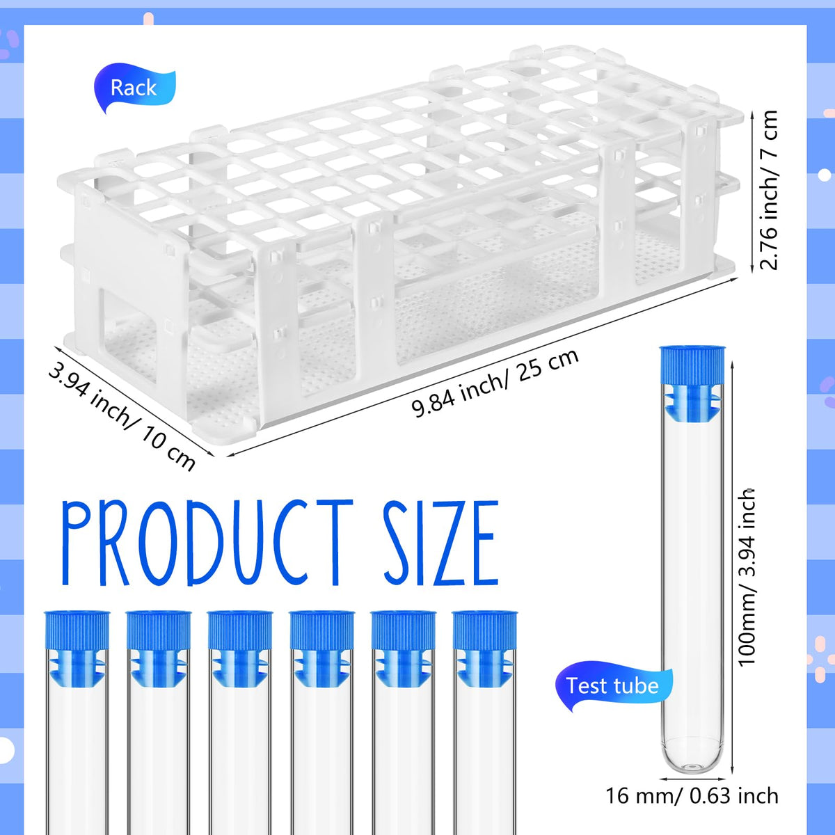 120 Pcs Plastic Test Tubes with Rack Set,Blue
