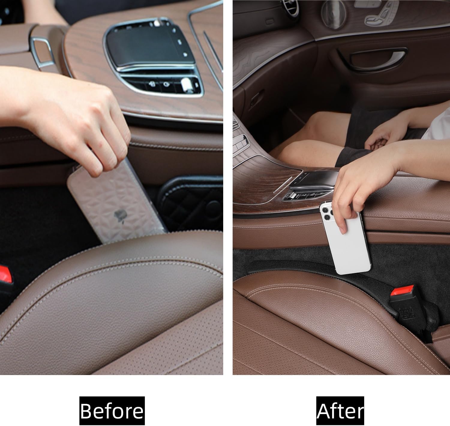 Car Seat Gap Filler 2 Pack, Universal Fit PU Leather Car Seat Gap Plug to Fill The Gap Between Seat and Console, Car