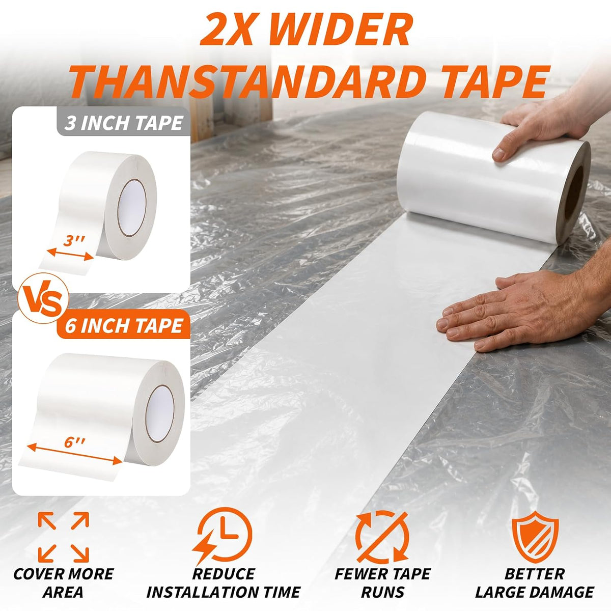 4 Rolls Vapor Barrier Tape 6 Inch x 200 FT Polyethylene Moisture Tape