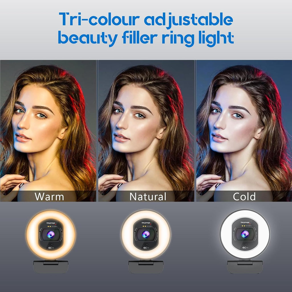 4K Webcam with Ring Light & Built-in Microphone for PC Streaming | PDAF Autofocus,Supports 1080P 60FPS, Comes with