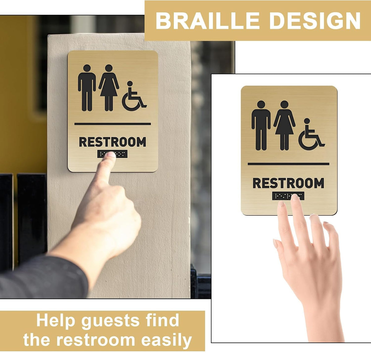 1 Pcs ADA Braille Unisex Restroom Signs, Gold