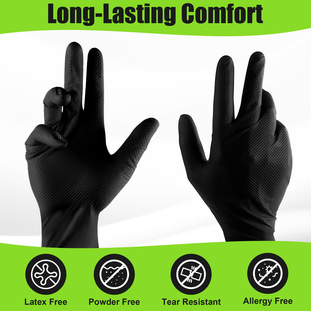 10 Mil Heavy Duty Black Nitrile Mechanic Gloves, 50 Count M