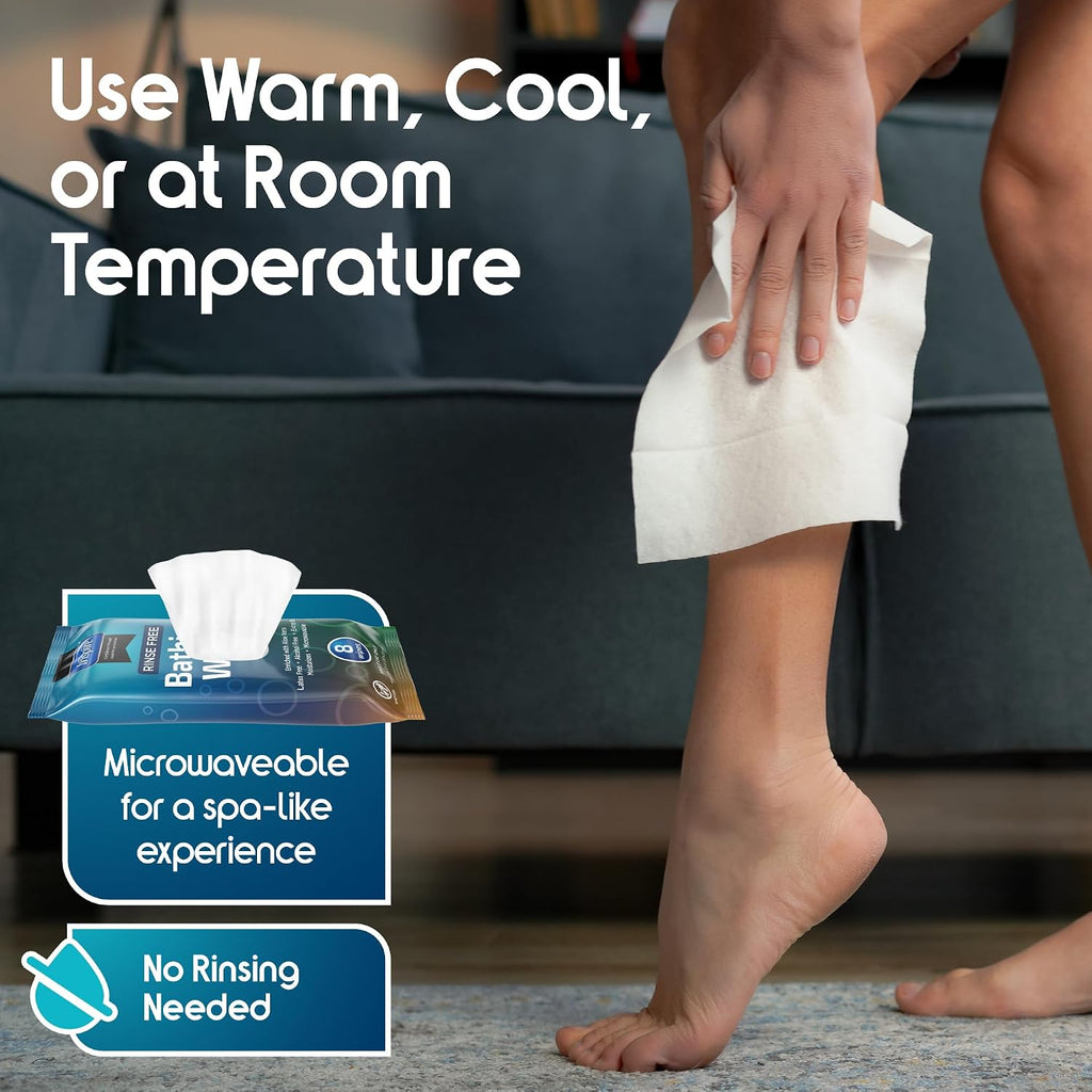 Bathing Wipes for adults bathing rinse free | Adult Wash Cloths Extra Large, Bathing Wipes for Incontinence, 8"x 8"