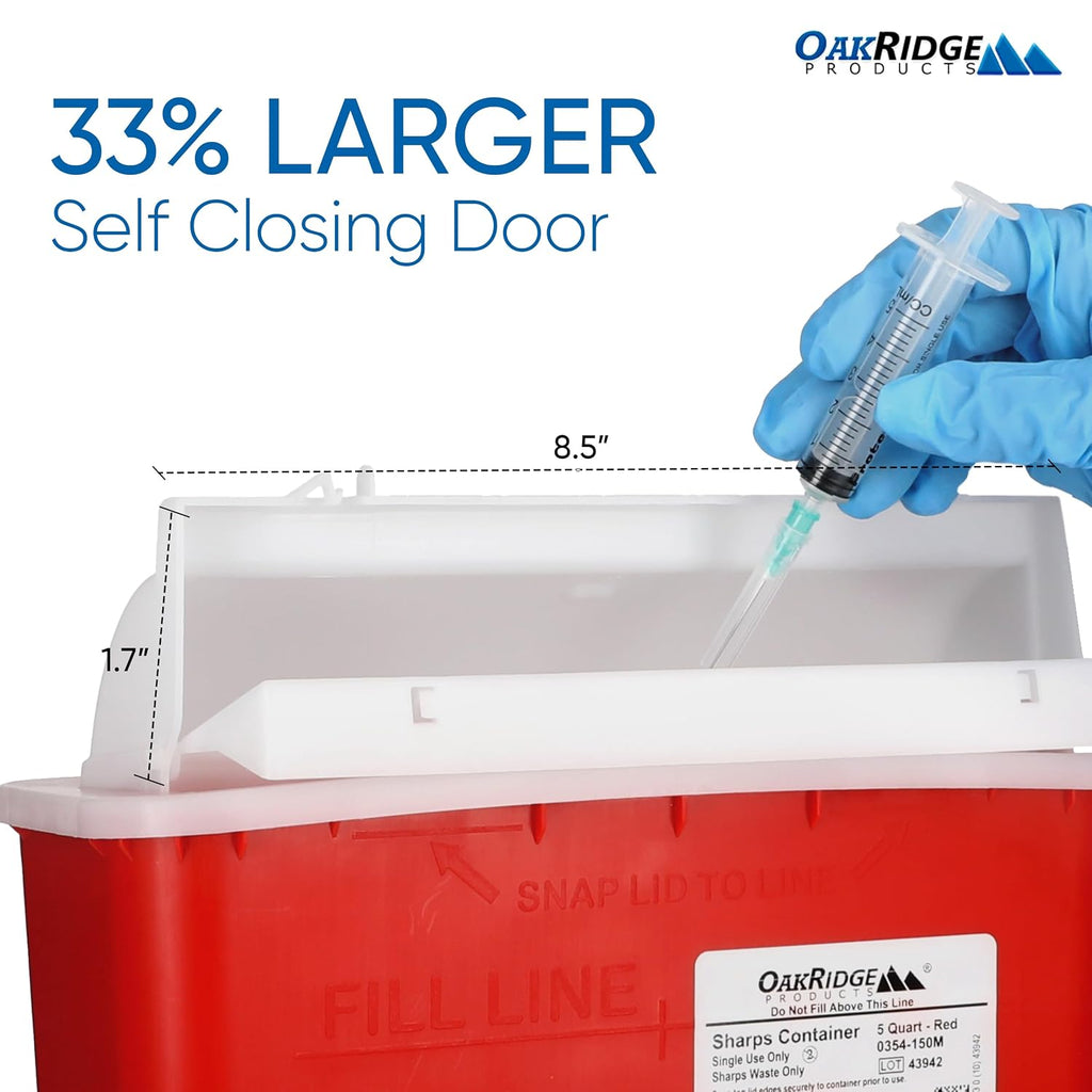 Sharps Container for Home Use and Professional 5 Quart (2-Pack), Biohazard Needle and Syringe Disposal, Mailbox Style