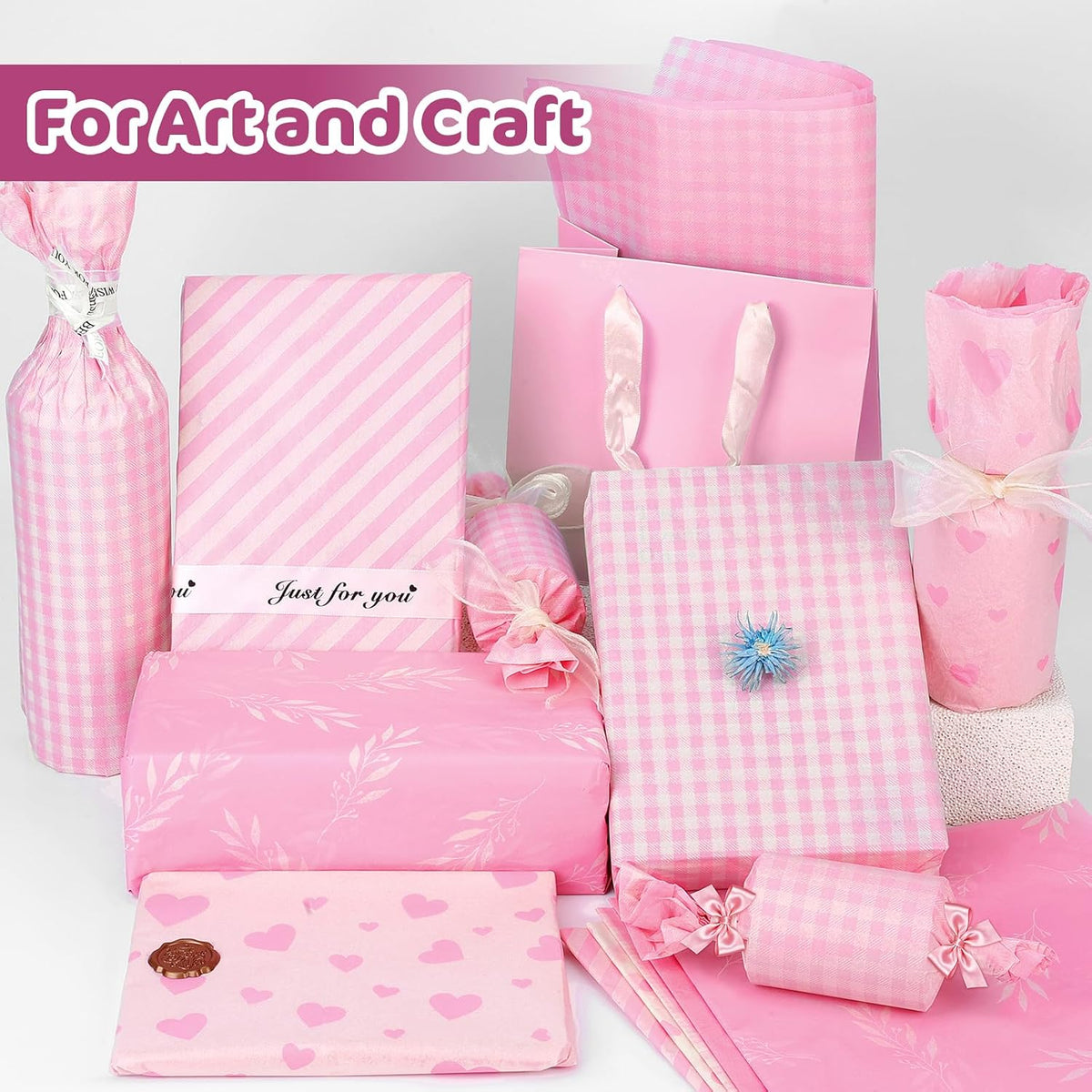 100 Pcs Pink Tissue Paper,5 Designs 14"X20" Tissue Paper Bulk