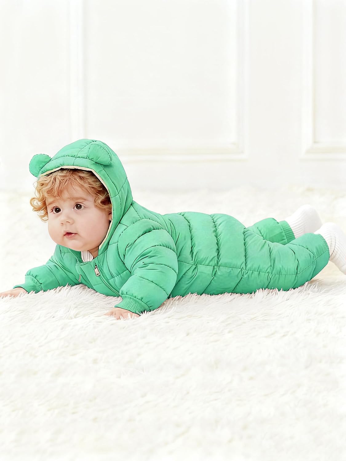 Baby Snowsuit Toddler Girl Clothes Cute Hooded Double Zipper Boys Winter Coat Unisex Romper for Infant