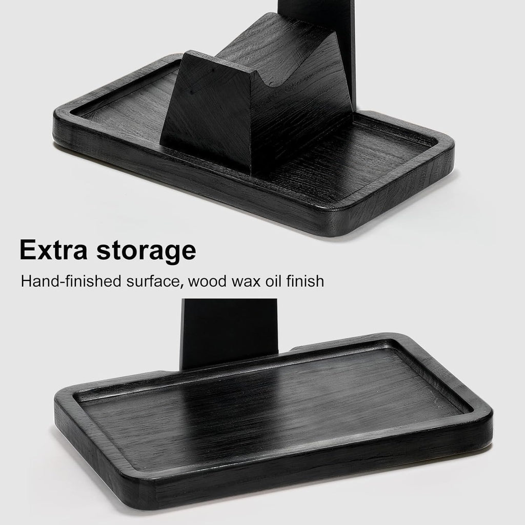 Solid Wood Headphone Stand with Controller Holder for Desk | Natural Solid Wood, Holds 1 Headset & 1 Controller
