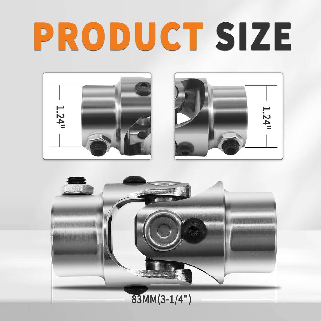 GLOCRORET 3/4"-36 Spline X 3/4" DD Chrome Steering Universal U Joint Single Steering Shaft 83mm