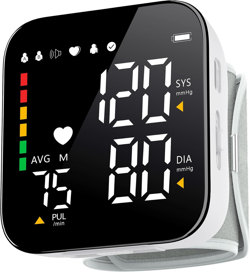 Blood Pressure Monitor Rechargeable Wrist Blood Pressure Cuff Adjustable Digital BP Machine 2x90 Readings Voice