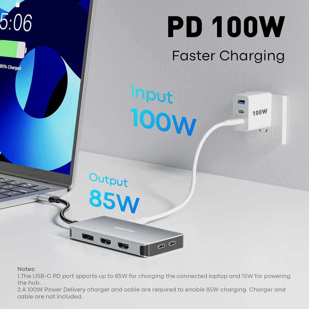 USB C Docking Station Dual Monitor, Laptop Docking Station 3 Monitor | 8 in 1 USBC Hub Triple Display USB C Adapter