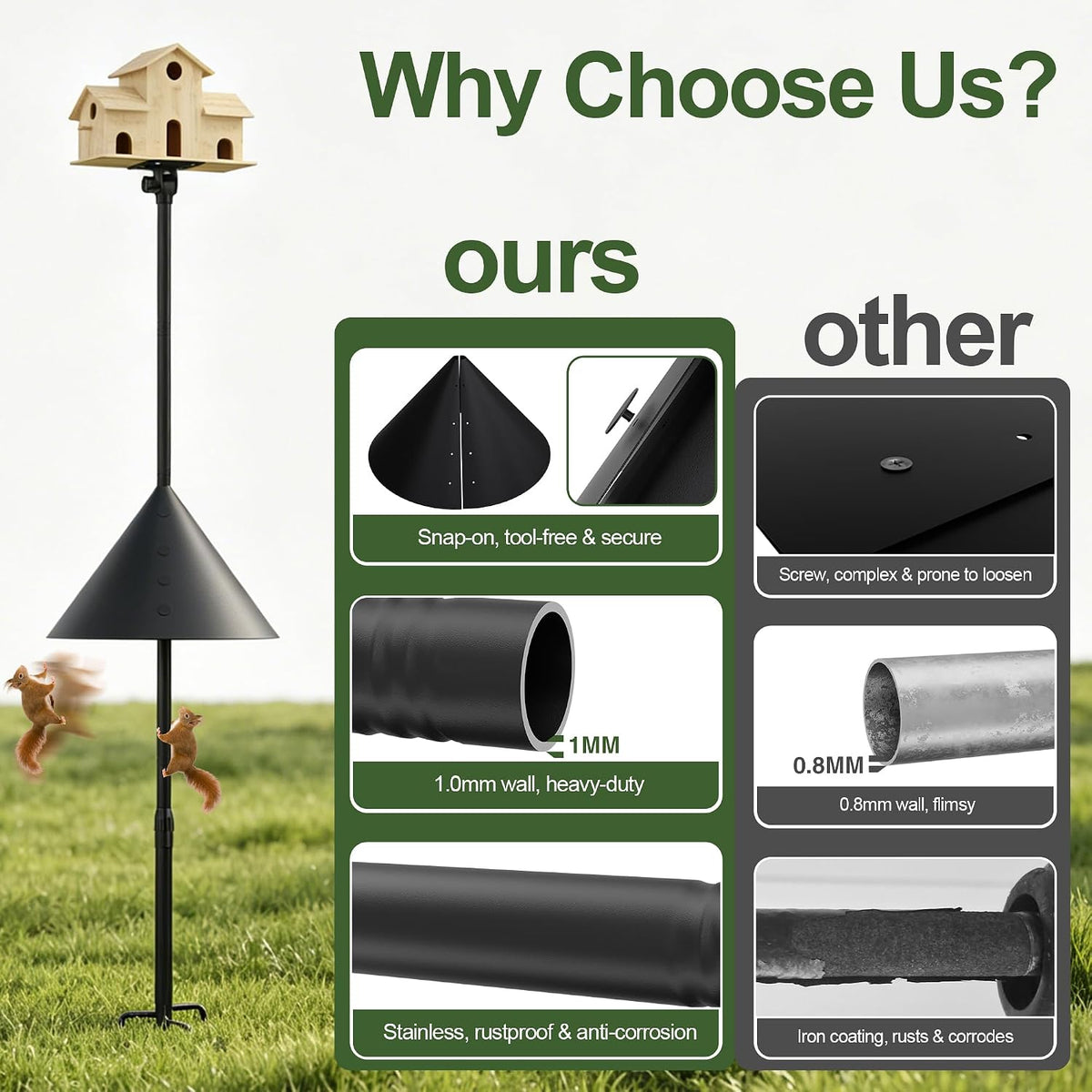 Bird Feeder Pole Squirrel Proof – Heavy Duty 107" Outdoor Stand