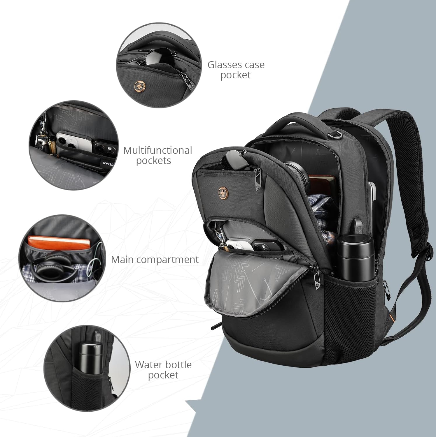 Design Travel Laptop Backpack, College Laptops Backpack with USB Charging Port for Men and Women Fits 16 Inch