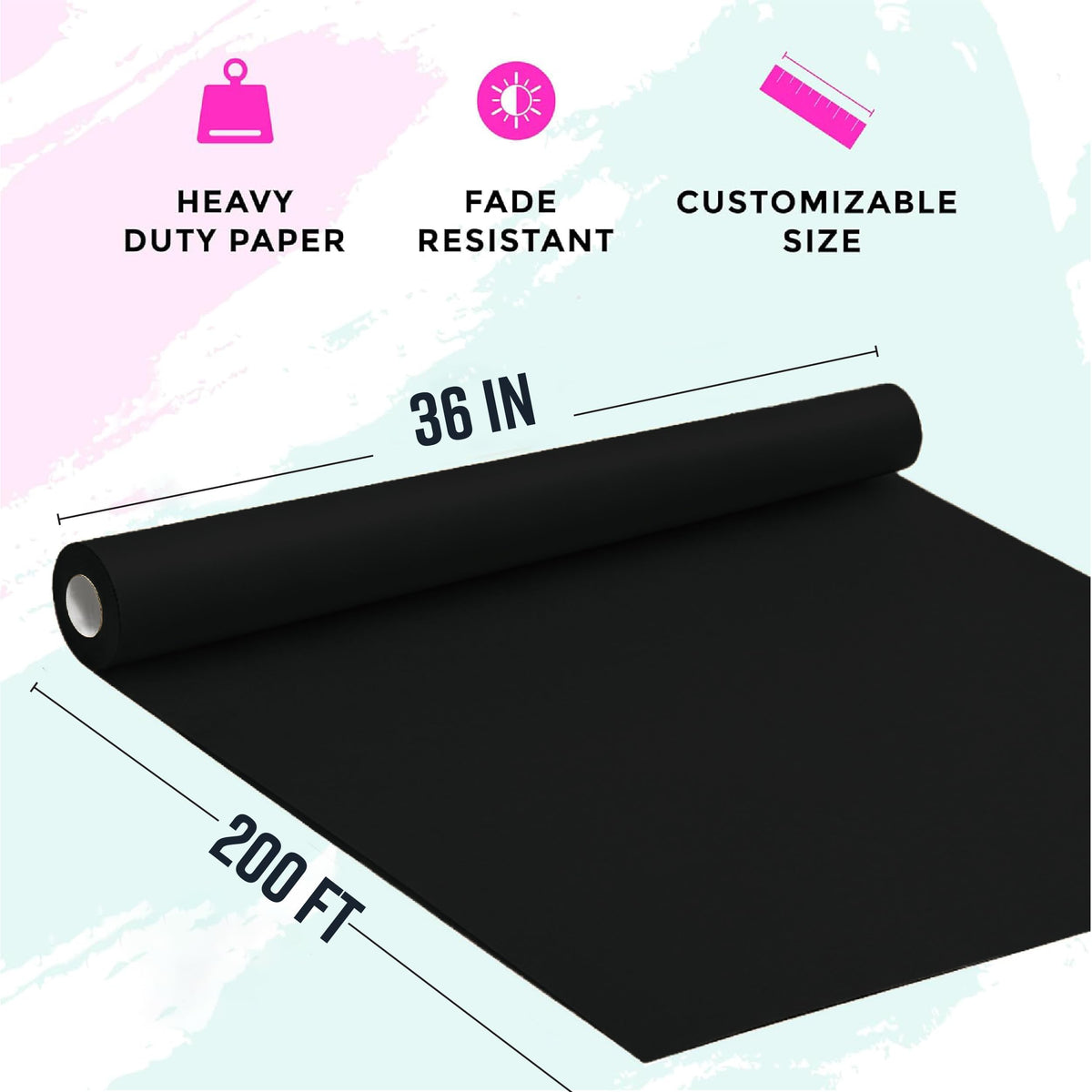 36” x 2400” (200’) Black Kraft Paper Roll - Made in USA - Ideal for Bulletin Board, Packing, Shipping, Arts & Crafts
