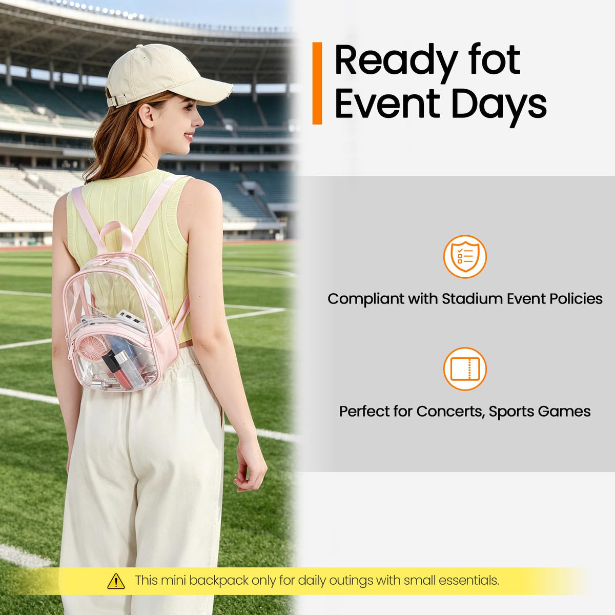 Clear Bag for Stadium Events Transparent Mini Backpack for Women