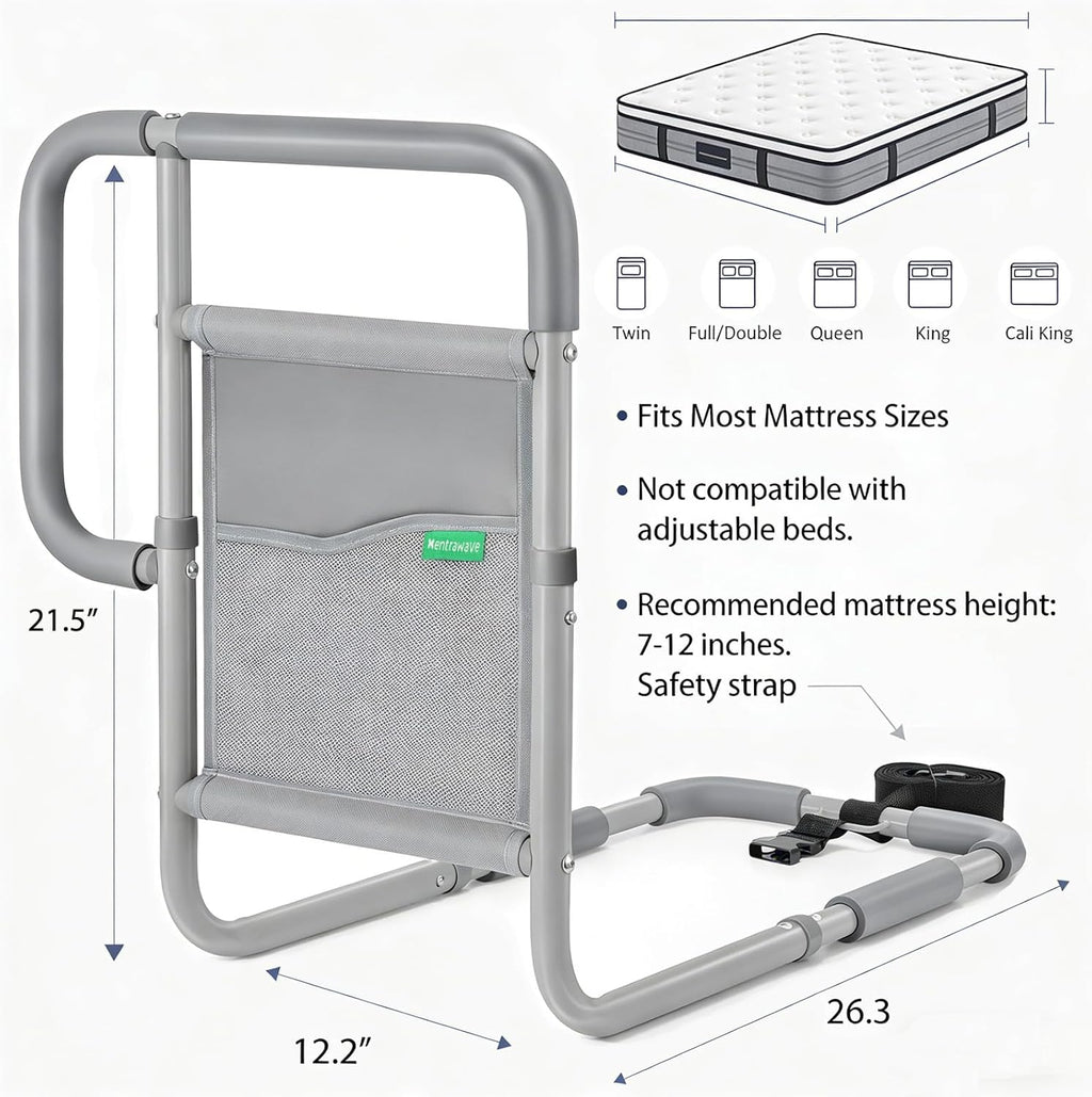 Bed Rails for Elderly Adults, ASTM Approved Bed Assist Rail with Dual Non-Slip Handles for Easily Getting in & Out of