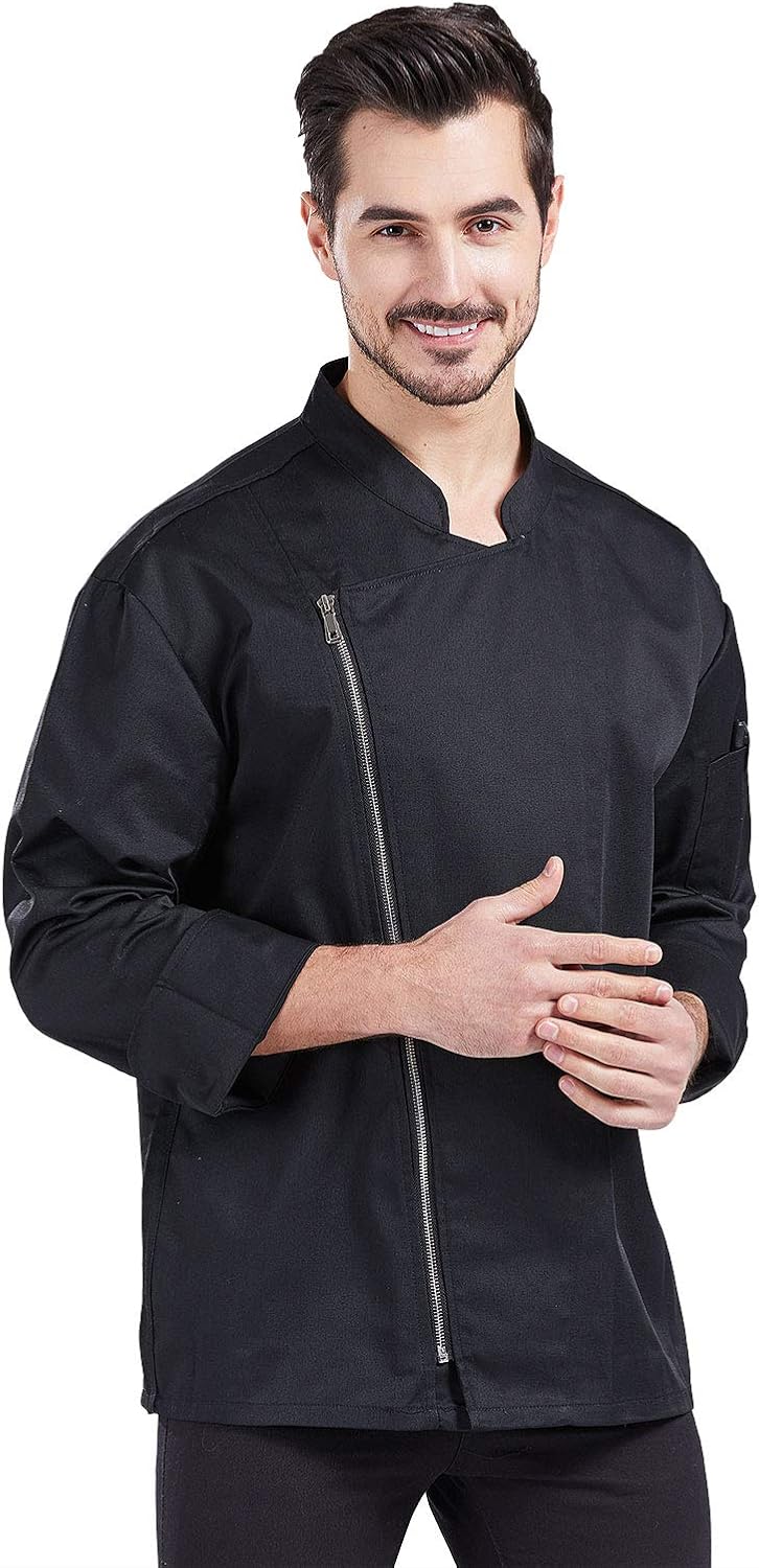 Unisex Chef Coat Long Sleeve Chef Jacket with Zipper