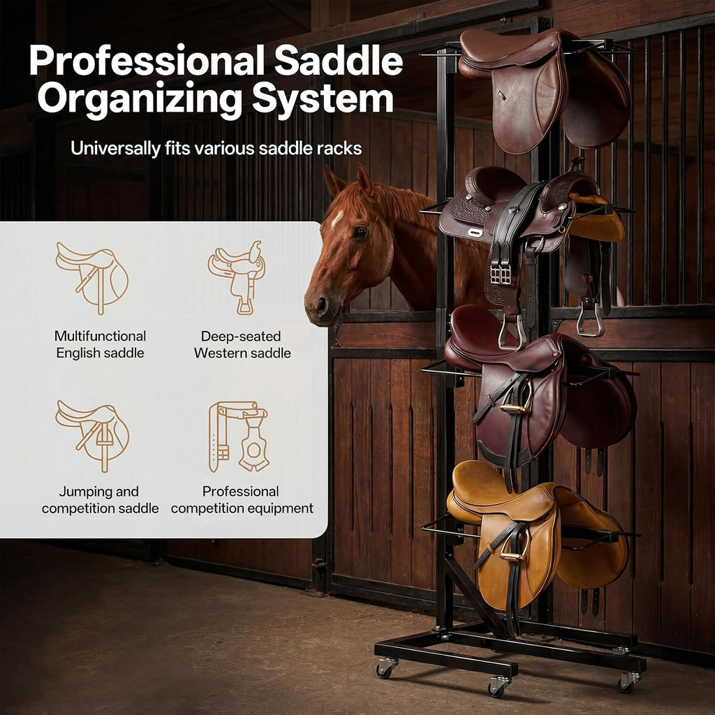 4 Tier Saddle Rack with Wheels, Heavy Duty Horse Saddle Stand