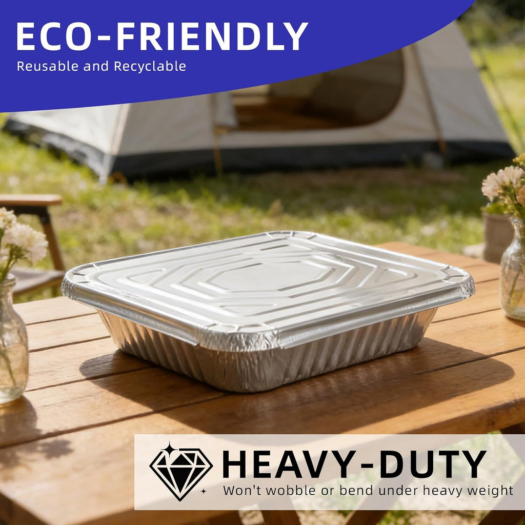 MARLCOA 9x13 Aluminum Pans with Lids (25 Pack) - Disposable Foil Half Pans